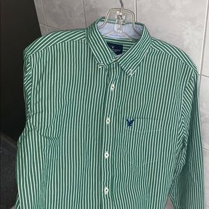 American eagle green stripped button down shirt